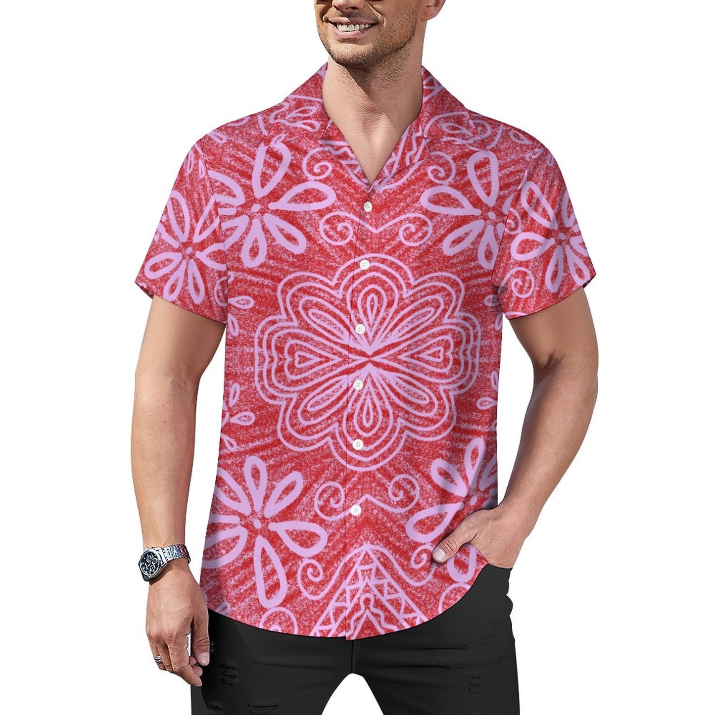 Chemise rose imprimé fleur