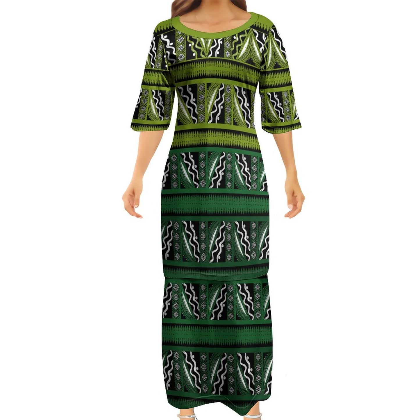 Ensemble haut/jupe vert motif tapa