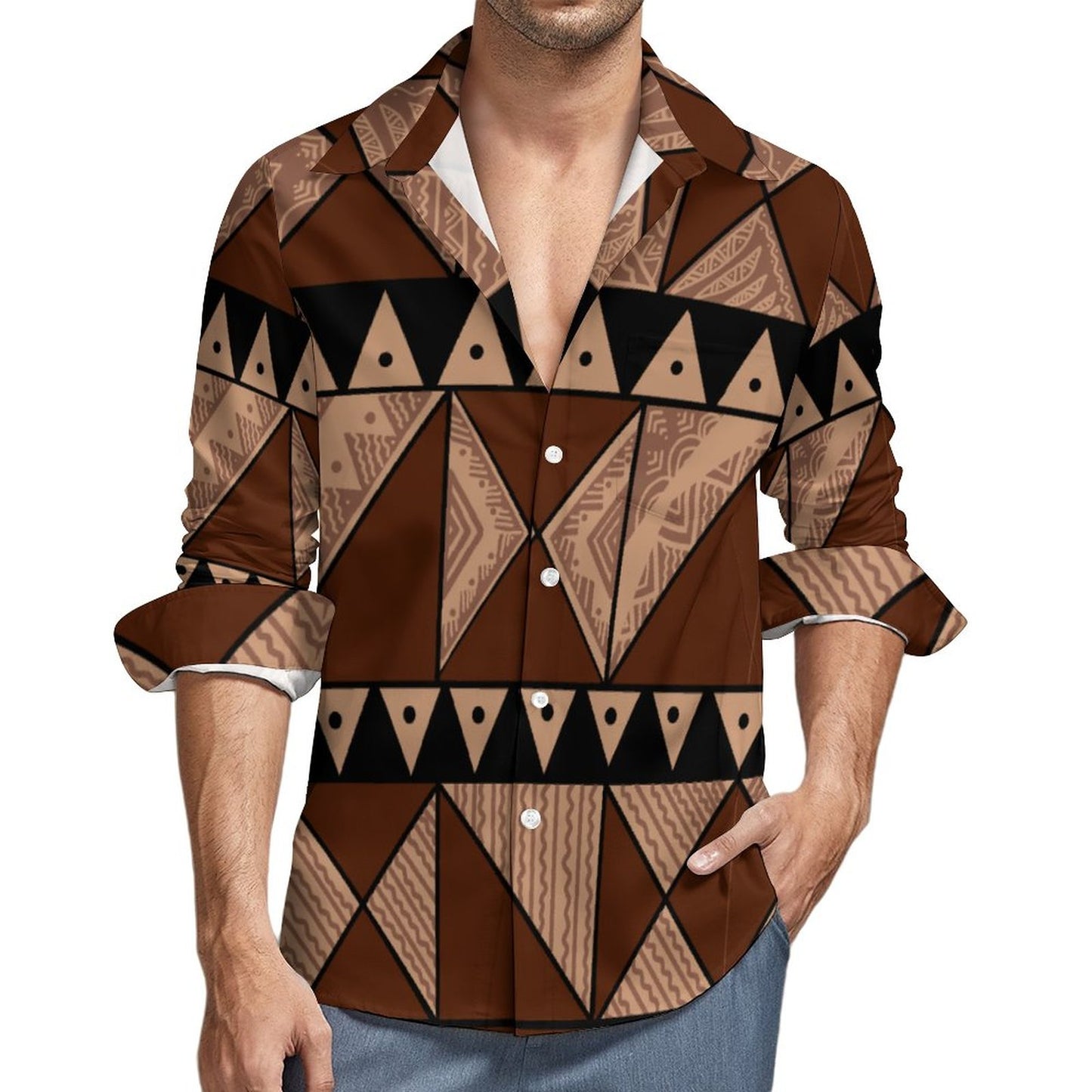 Chemise caramel imprimé gatu