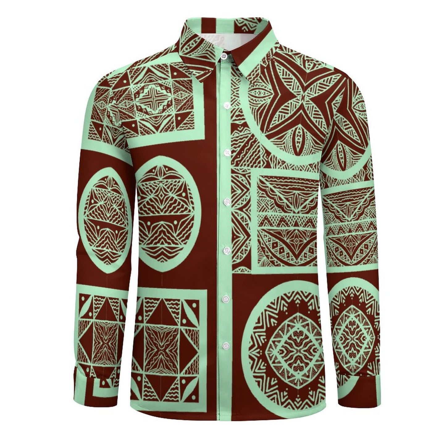 Chemise mata vert claire imprimée tapa