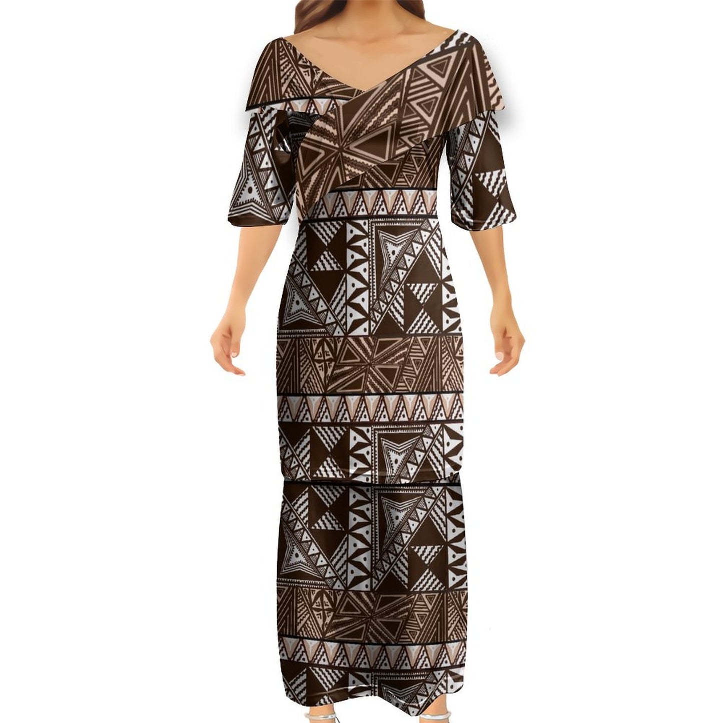 Ensemble kati blanc haut col croisé/jupe motif gatu