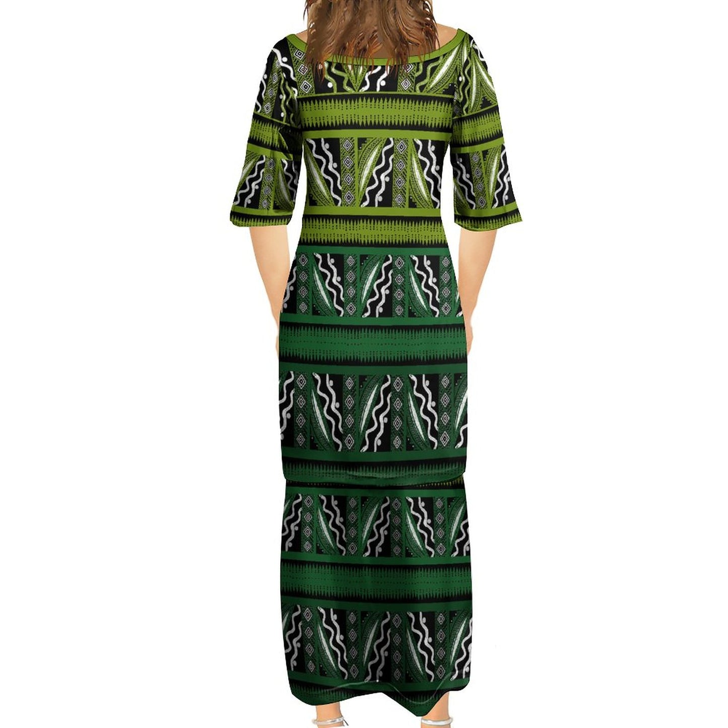 Ensemble haut/jupe vert motif tapa