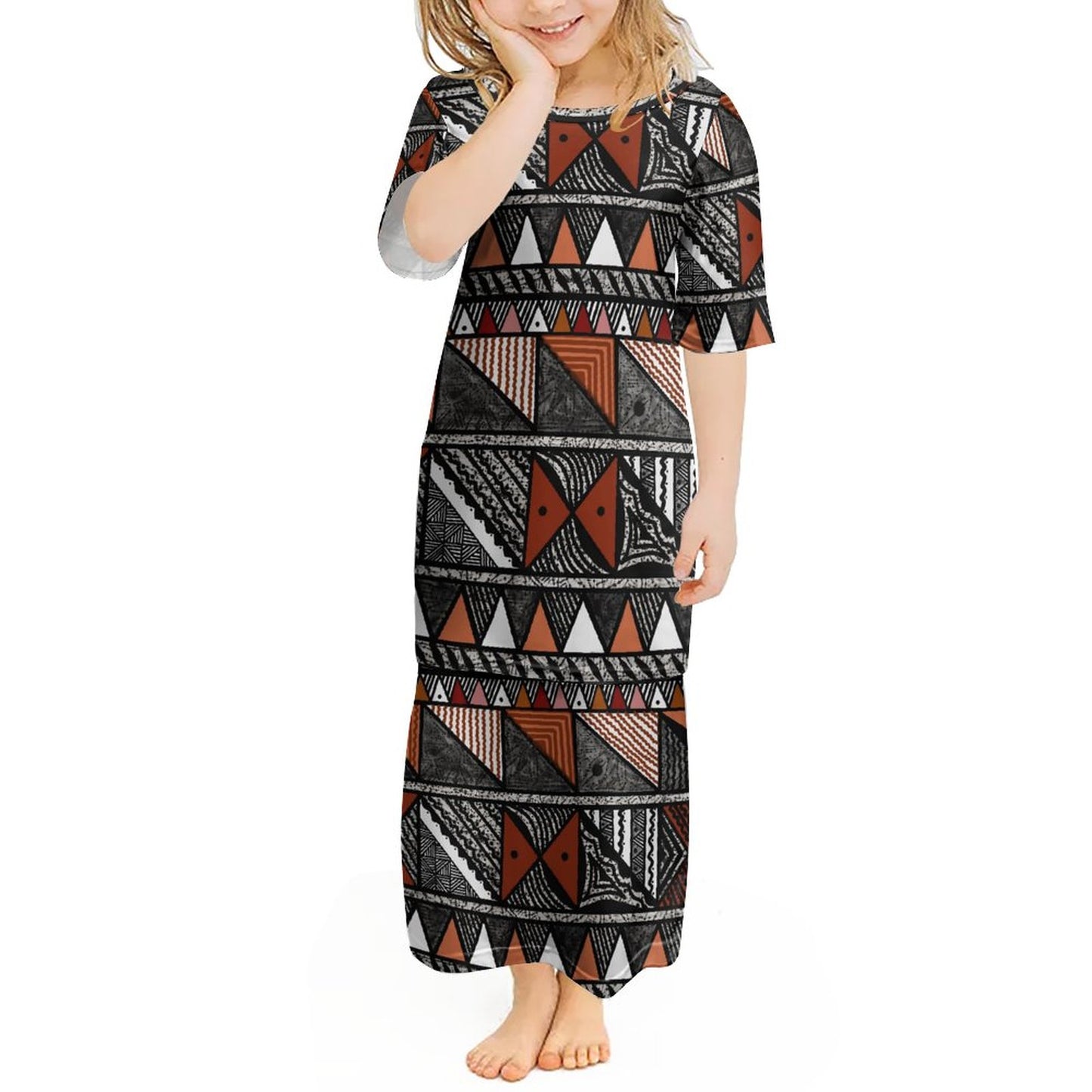 Ensemble haut/jupe fillette blanc motif gatu