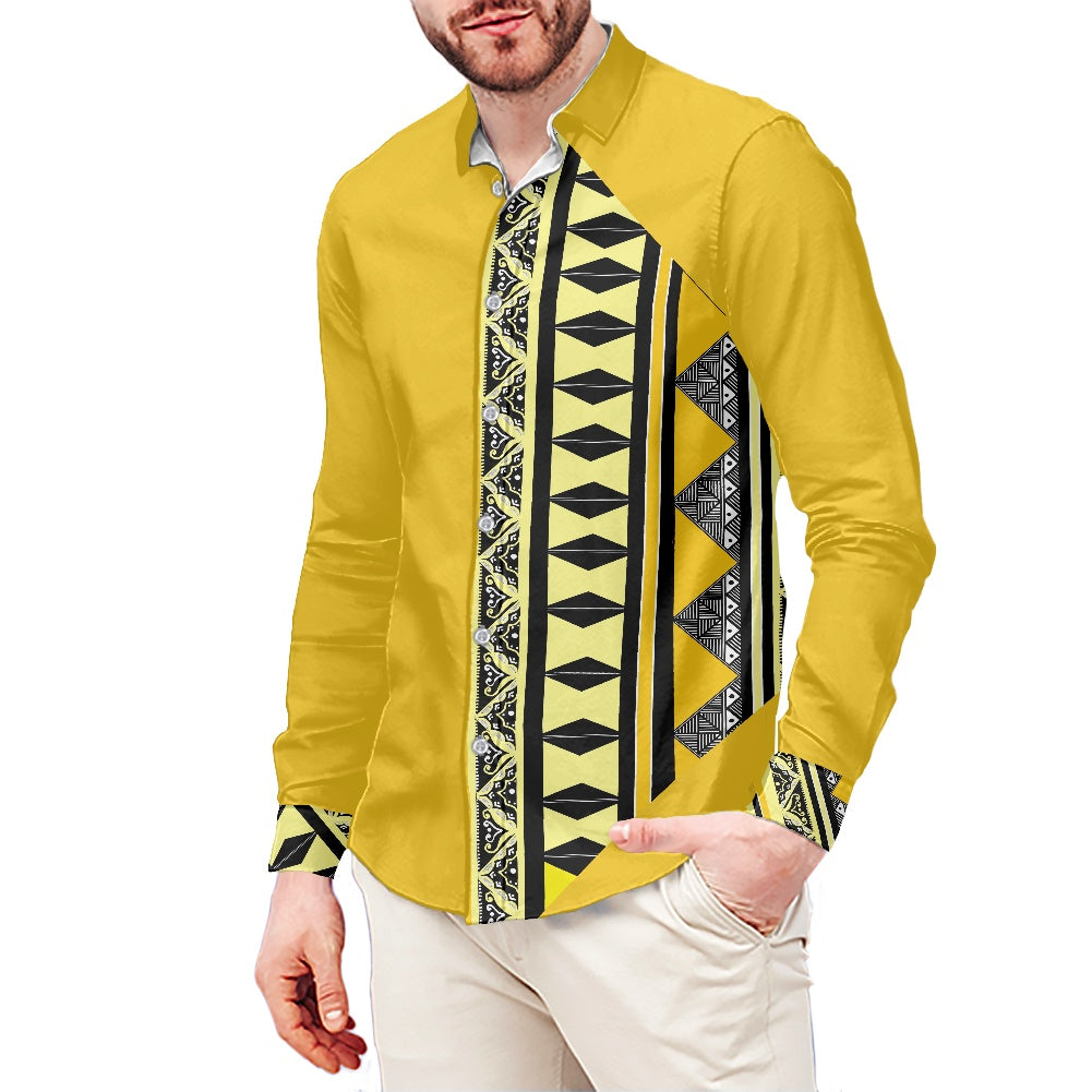Chemise mata jaune imprimée tapa
