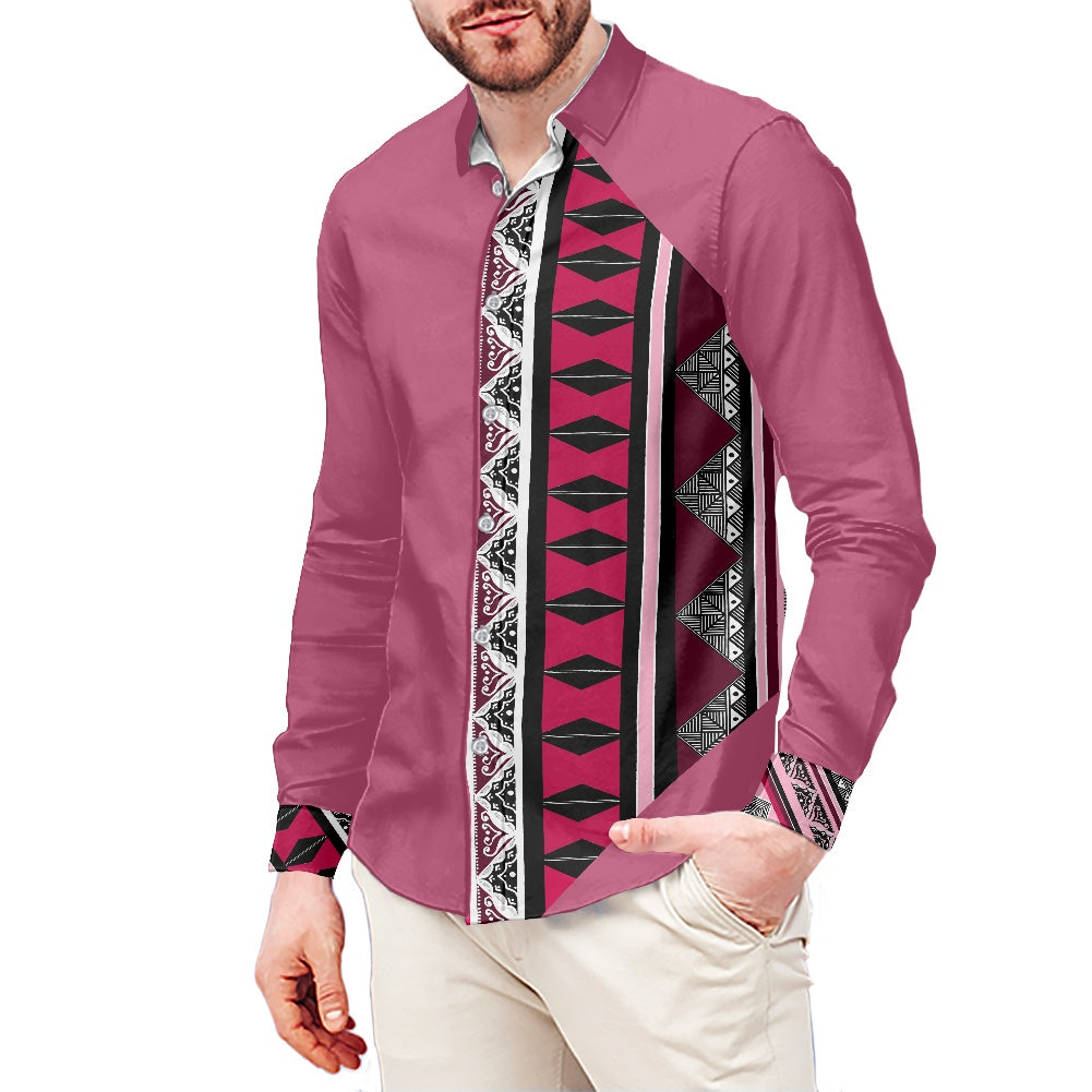Chemise mata rose imprimée tapa