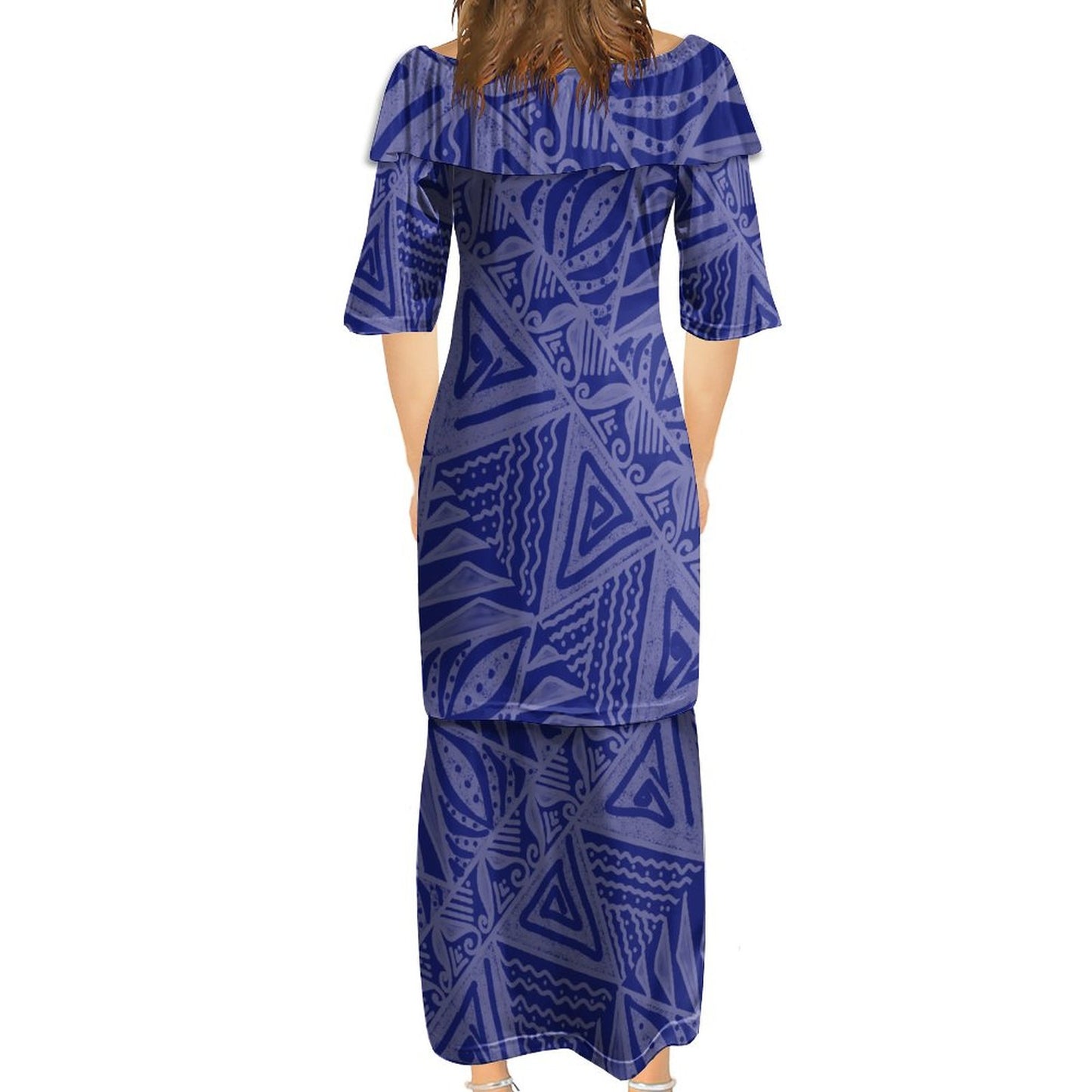 Ensemble orion haut col croisé/jupe imprimée bleu