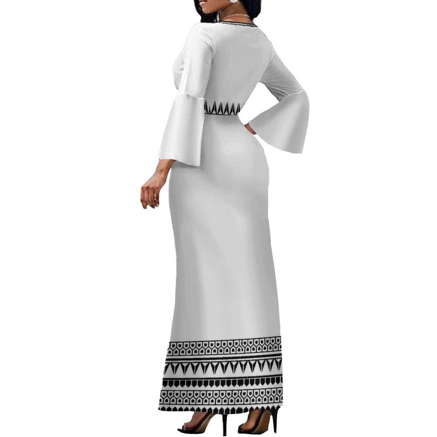 Robe longue gris col croisé/motif gatu