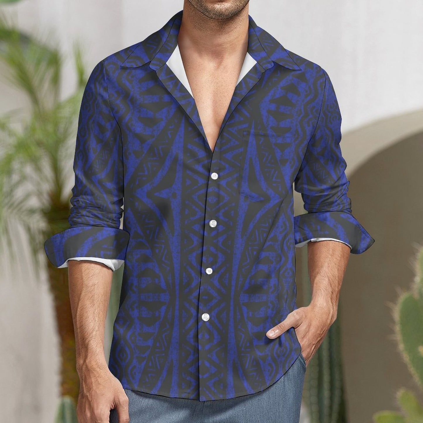 Chemise kalaga bleu imprimé gatu