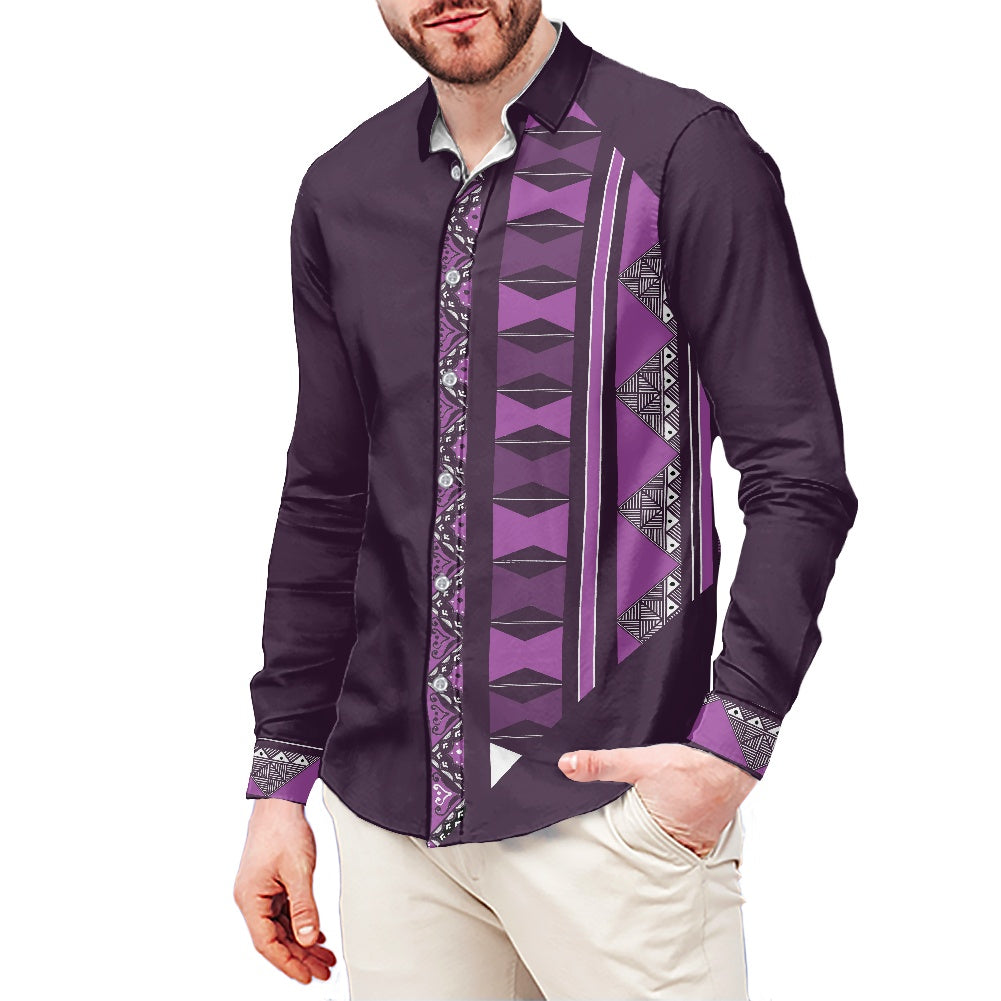 Chemise mata violet imprimée tapa