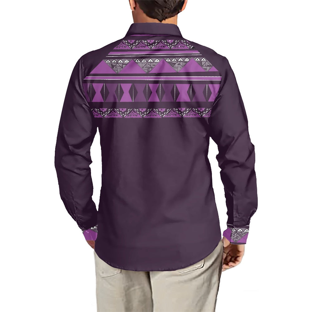 Chemise mata violet imprimée tapa