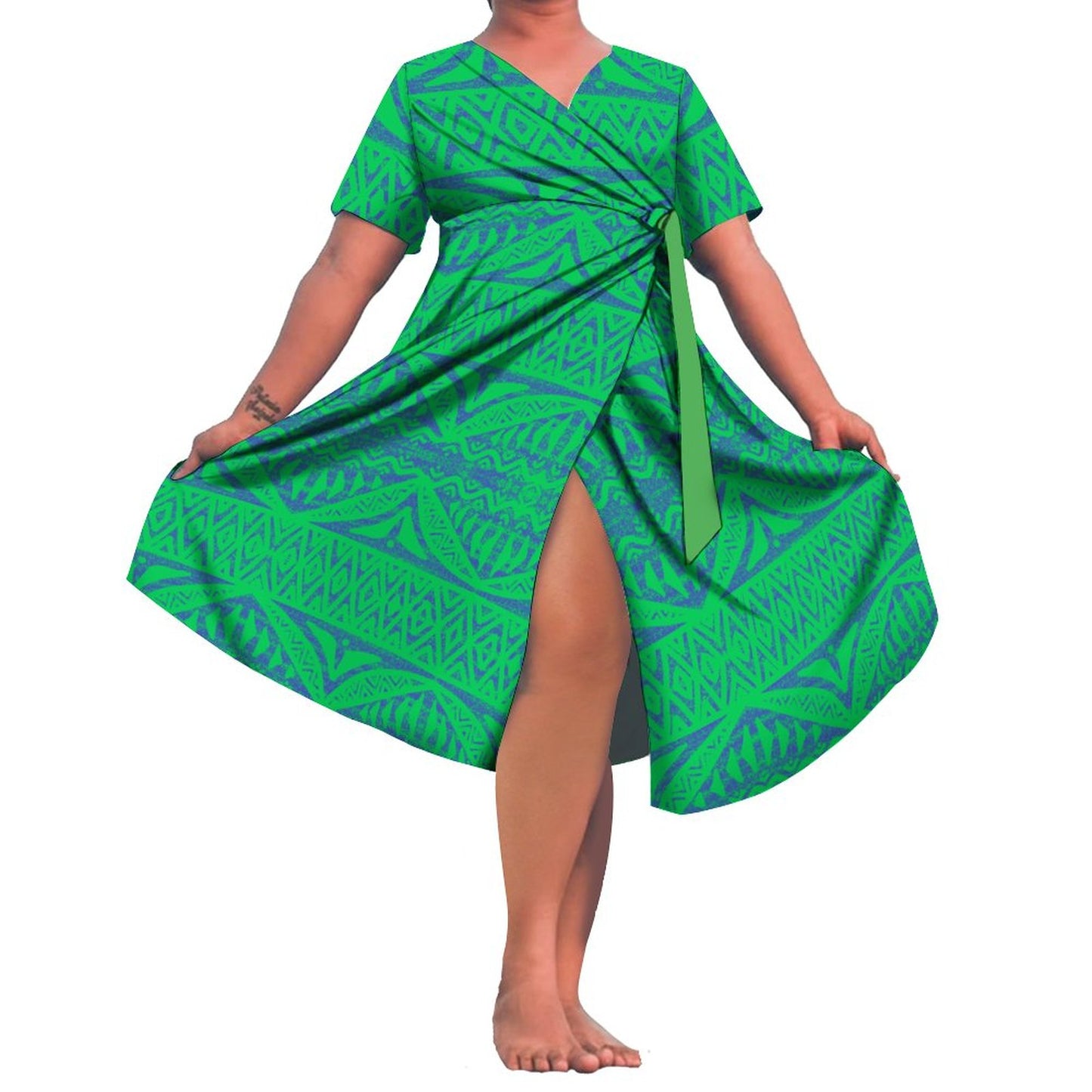 Robe Ismé cache-coeur imprimée vert