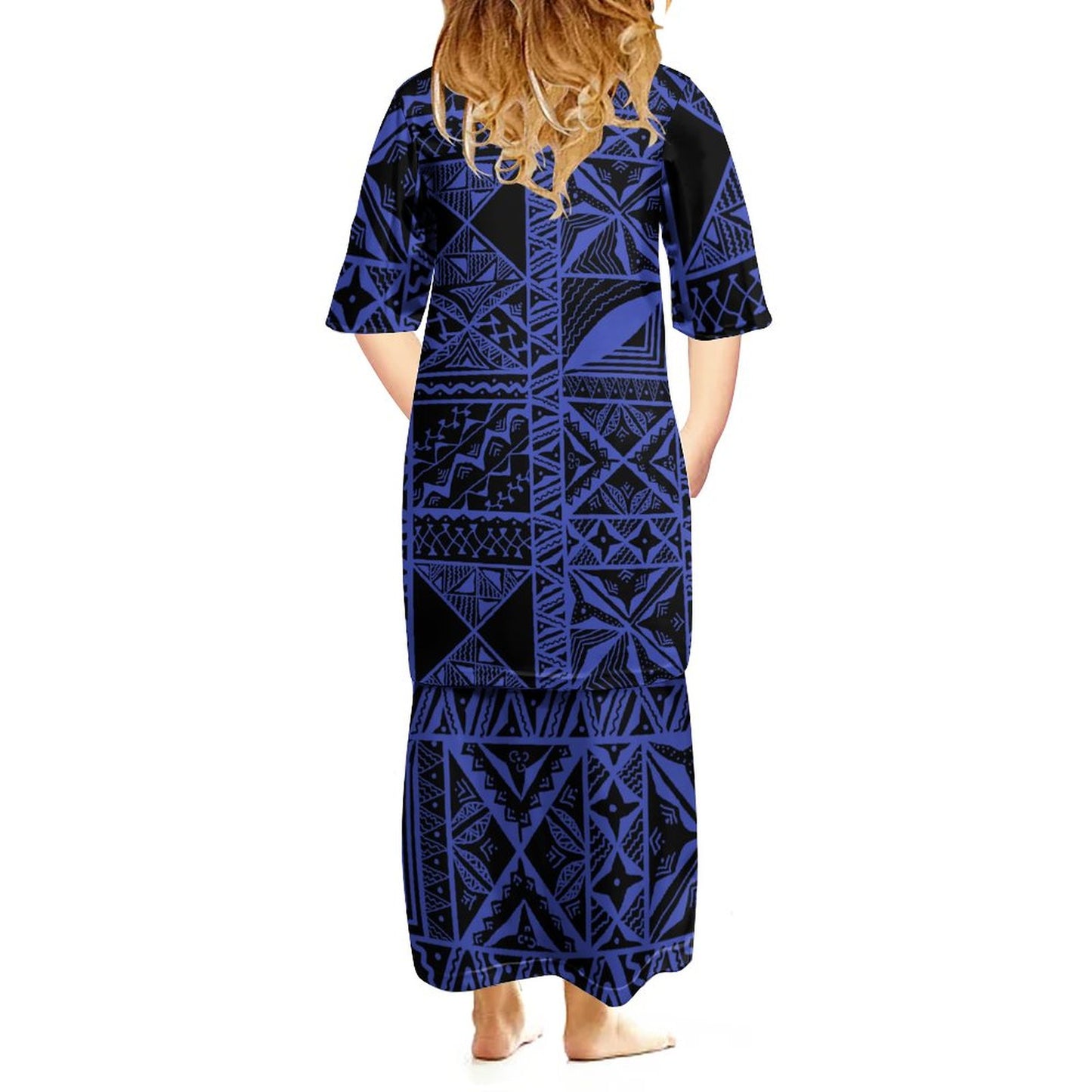Ensemble haut/jupe fillette bleu électrique motif gatu
