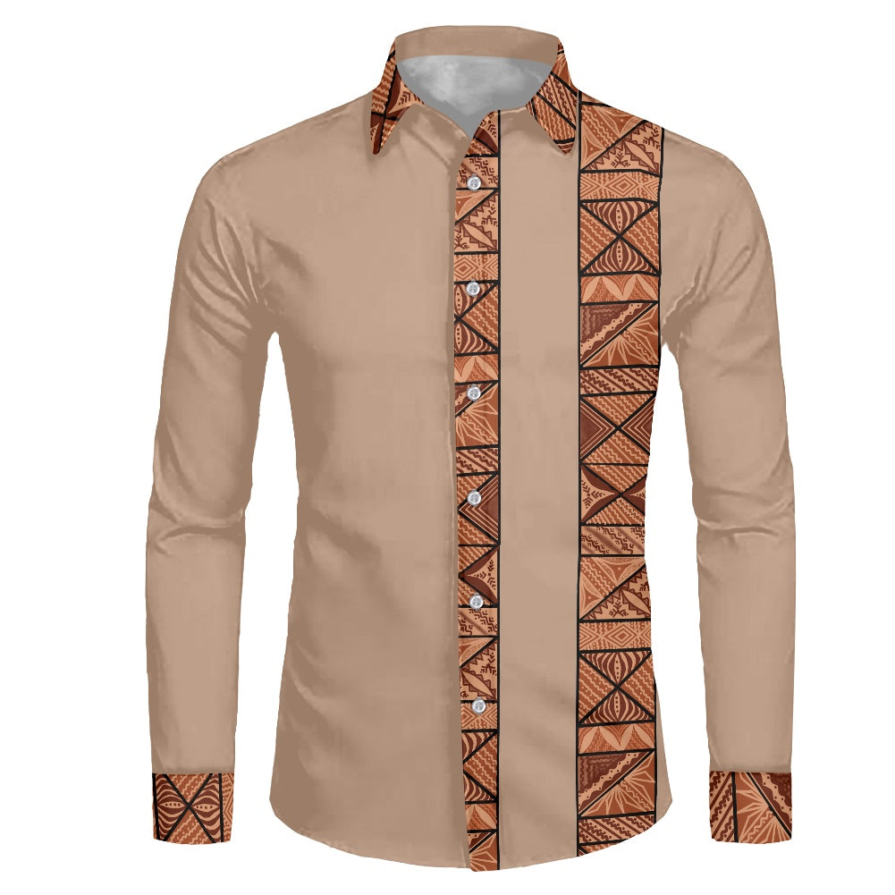 Chemise mata marron claire imprimée gatu