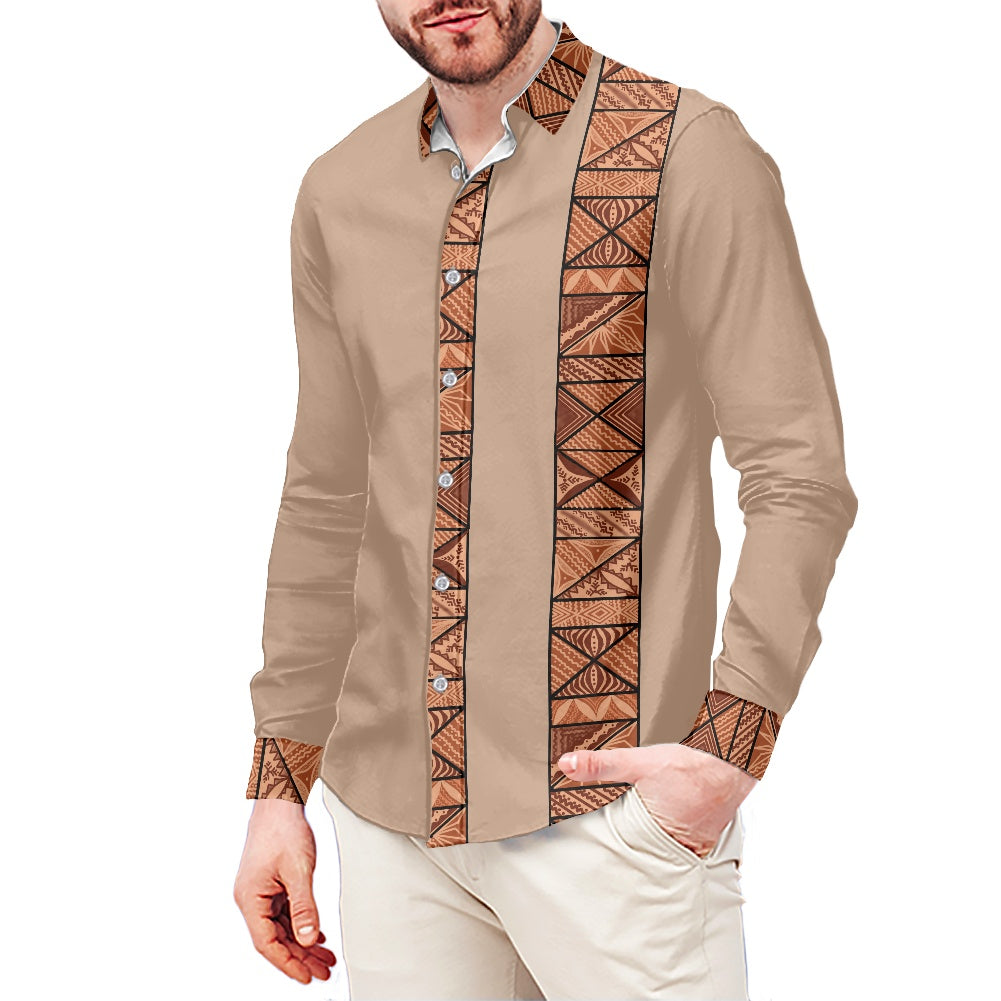 Chemise mata marron claire imprimée gatu