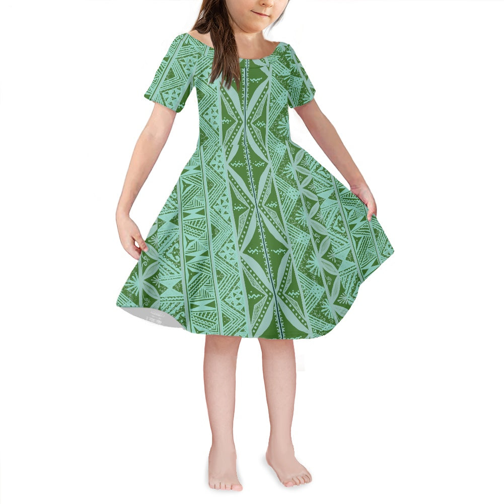 Robe lina vert imprimée gatu