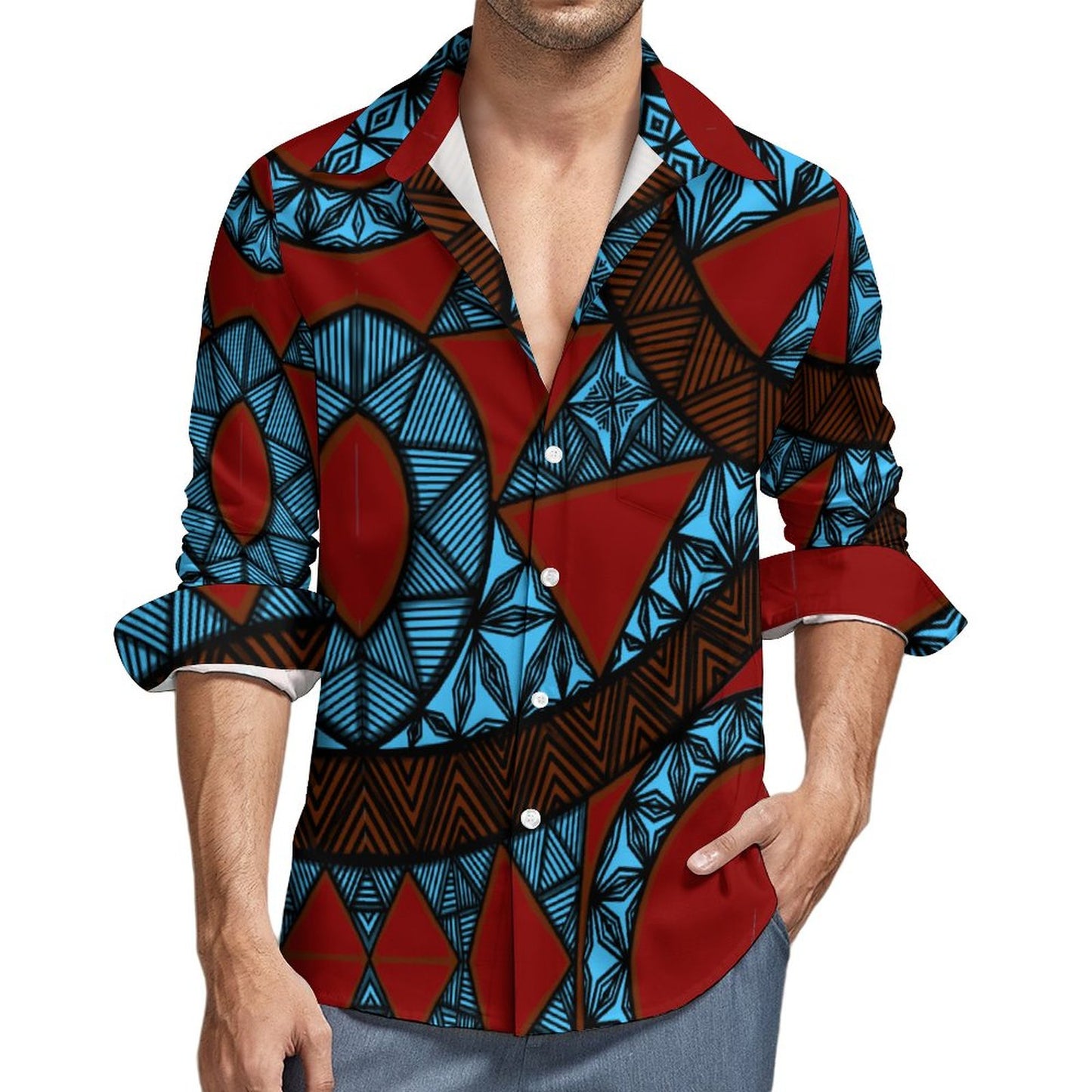 Chemise bleu matatoa imprimé gatu