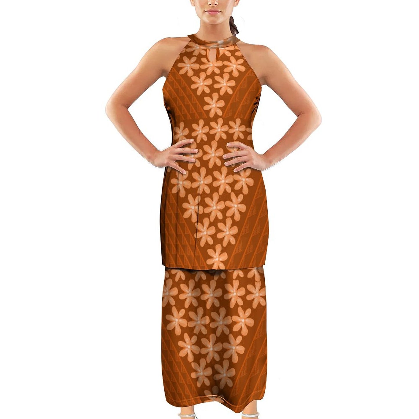 Ensemble diane orange imprimé floral