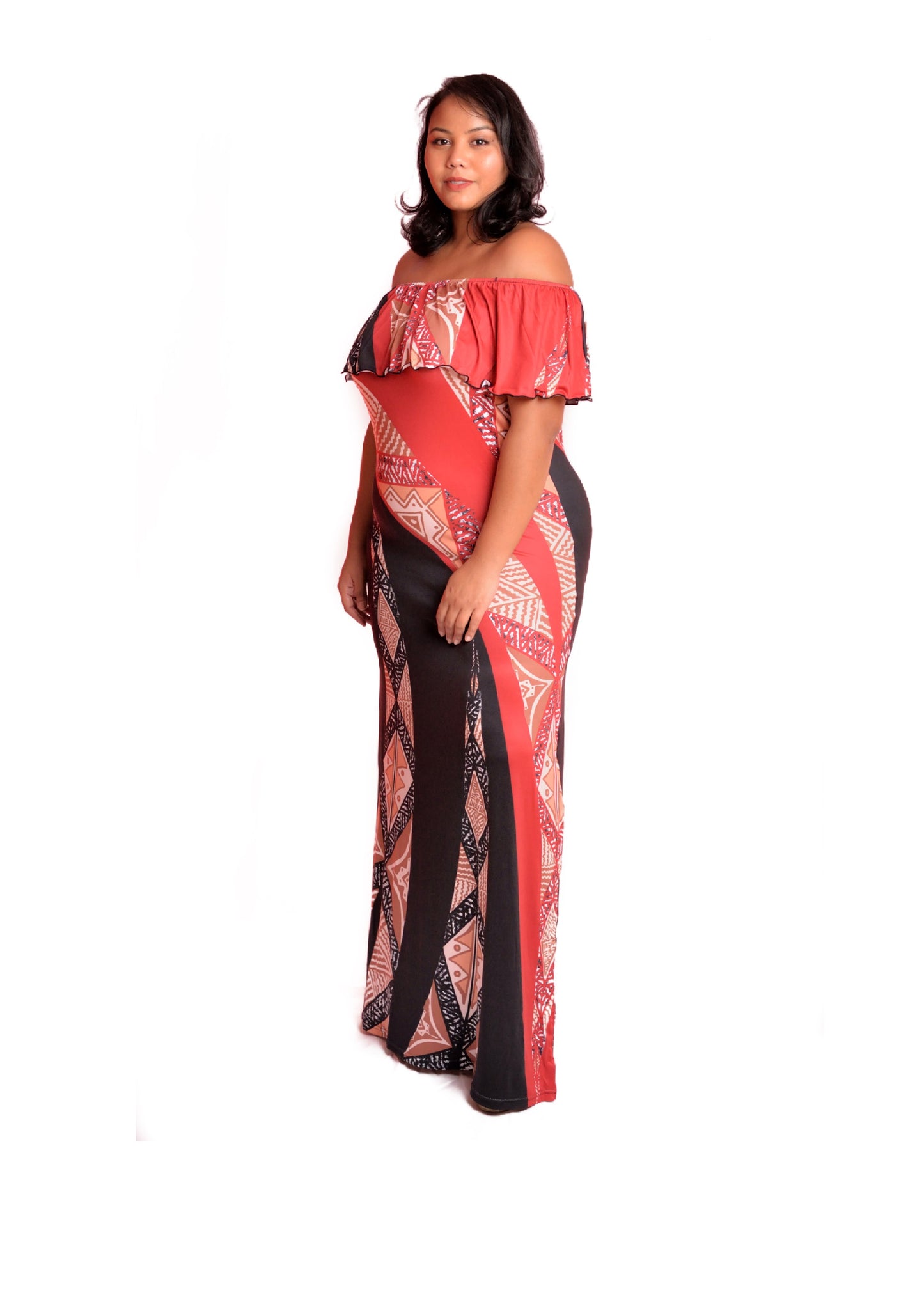 Robe bicolore rouge/noire motif