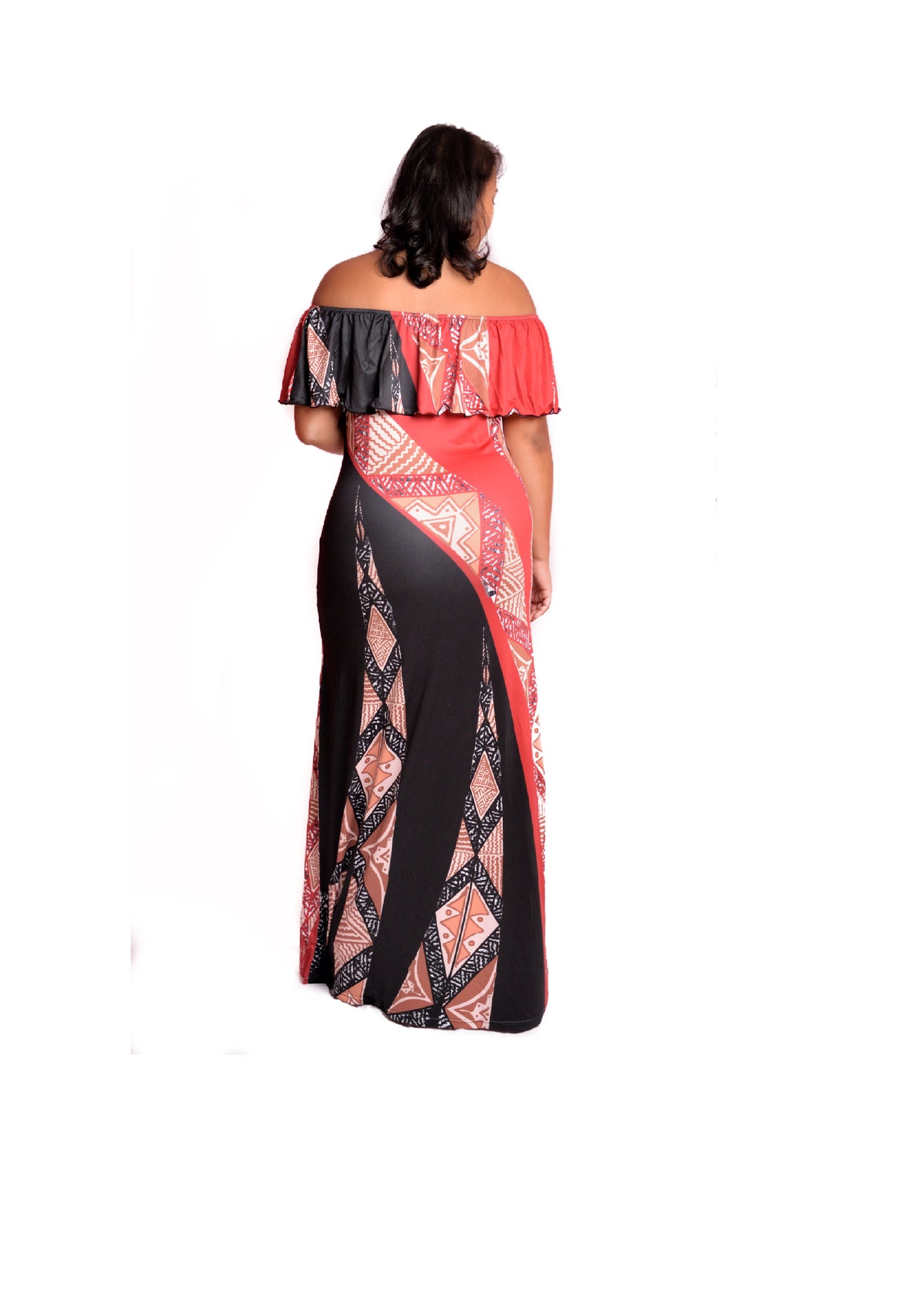 Robe bicolore rouge/noire motif