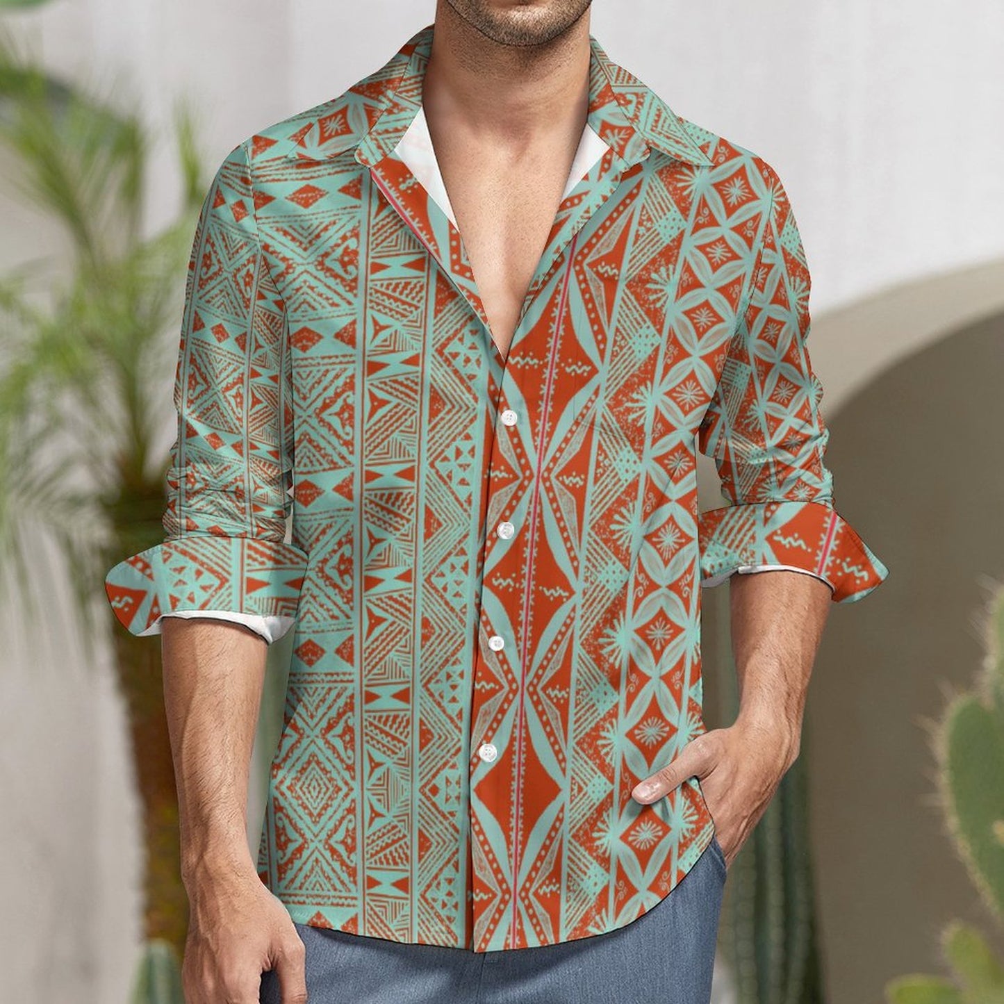 Chemise mata rouge imprimée gatu