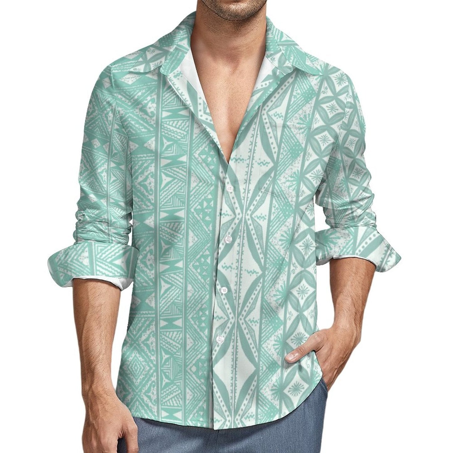 Chemise mata vert imprimée gatu
