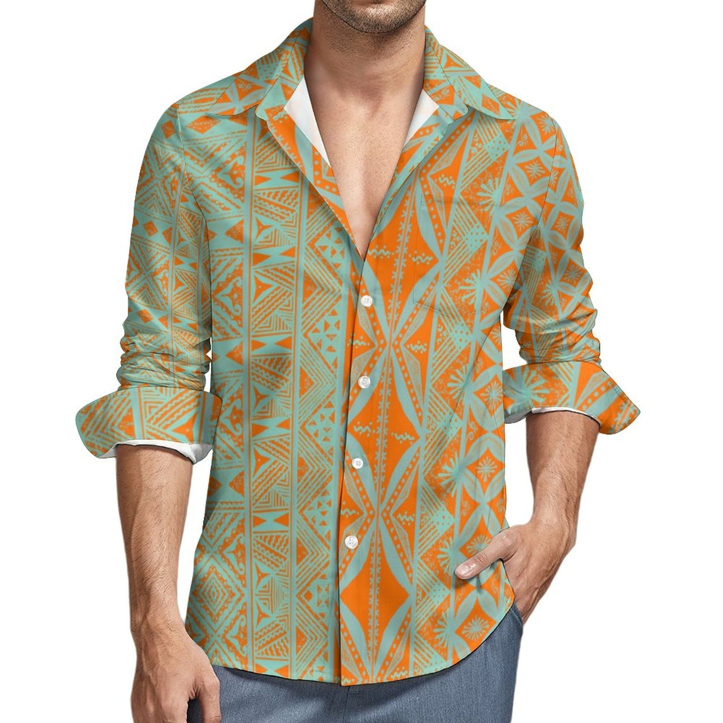 Chemise mata orange imprimée gatu