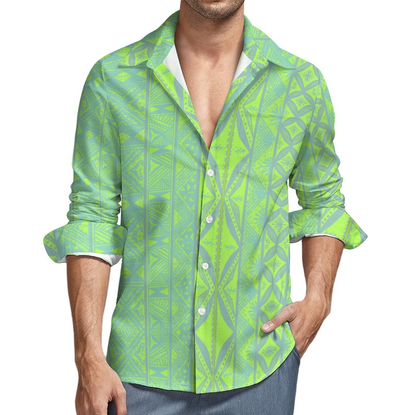 Chemise mata vert fluo imprimée gatu
