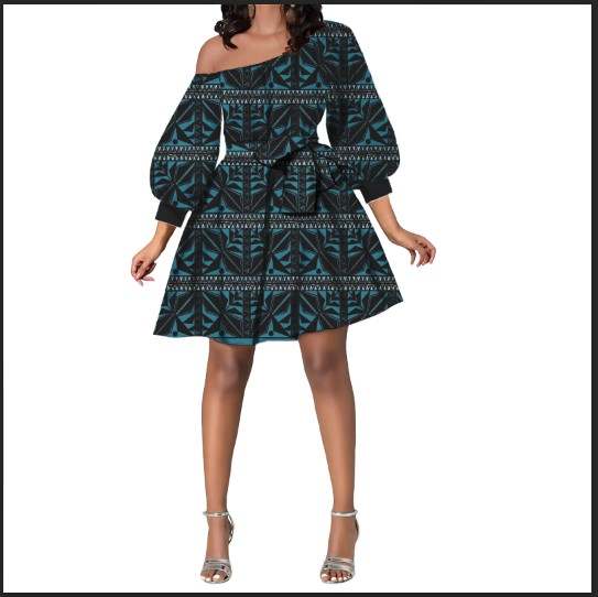 Robe verte évasée imprimée gatu manches longues