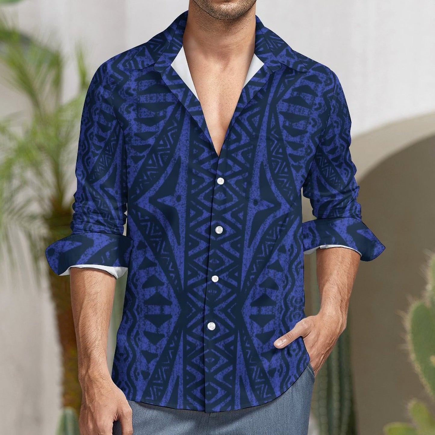 Chemise kalaga bleu imprimé gatu