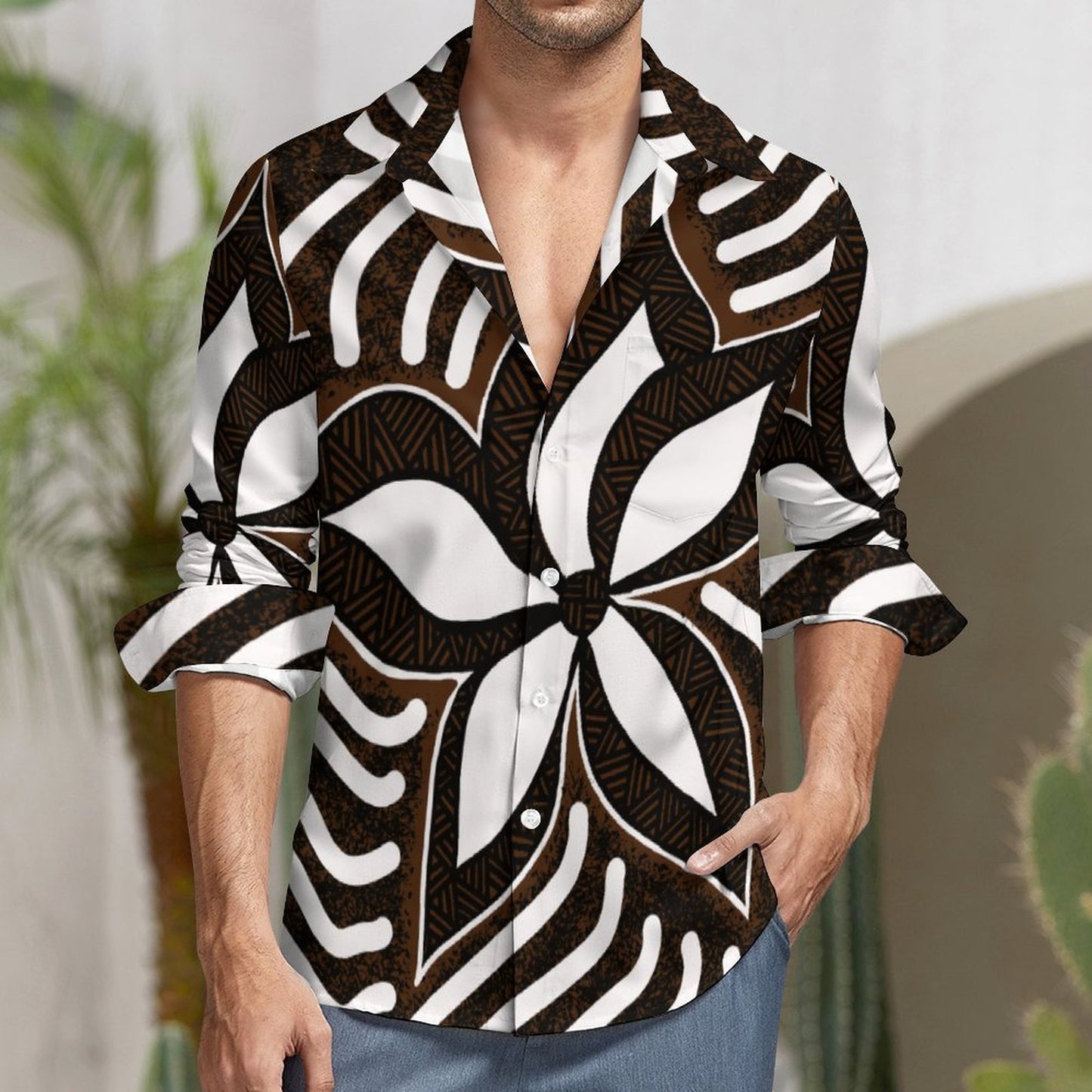 Chemise noir imprimé fleur gatu
