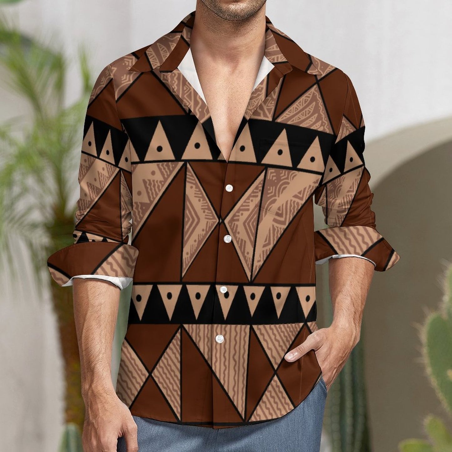 Chemise caramel imprimé gatu