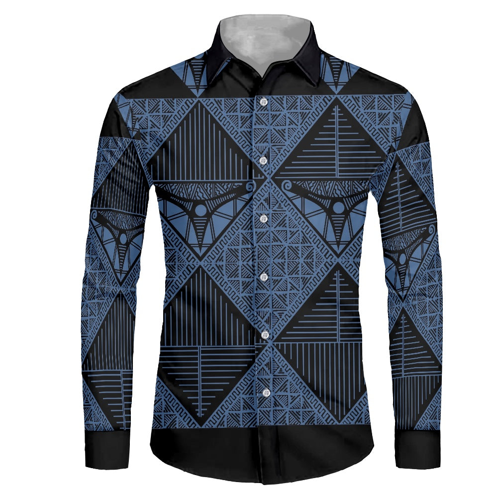 Chemise mata noir imprimée tapa