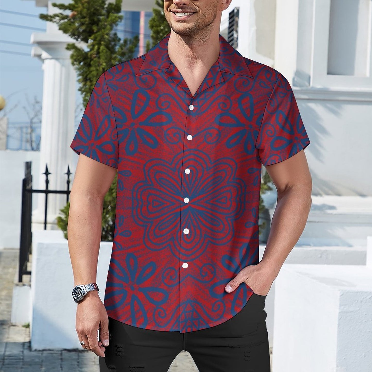 Chemise bleu imprimé fleur