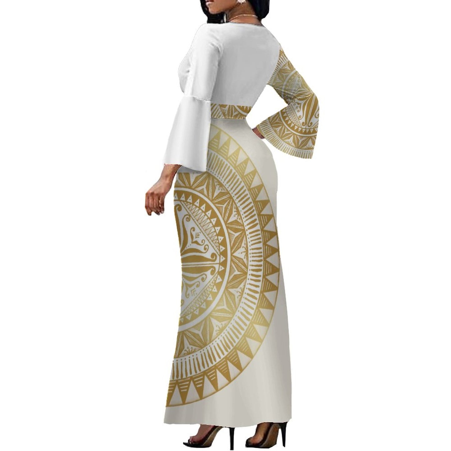 Robe longue col croisé/motif tapa