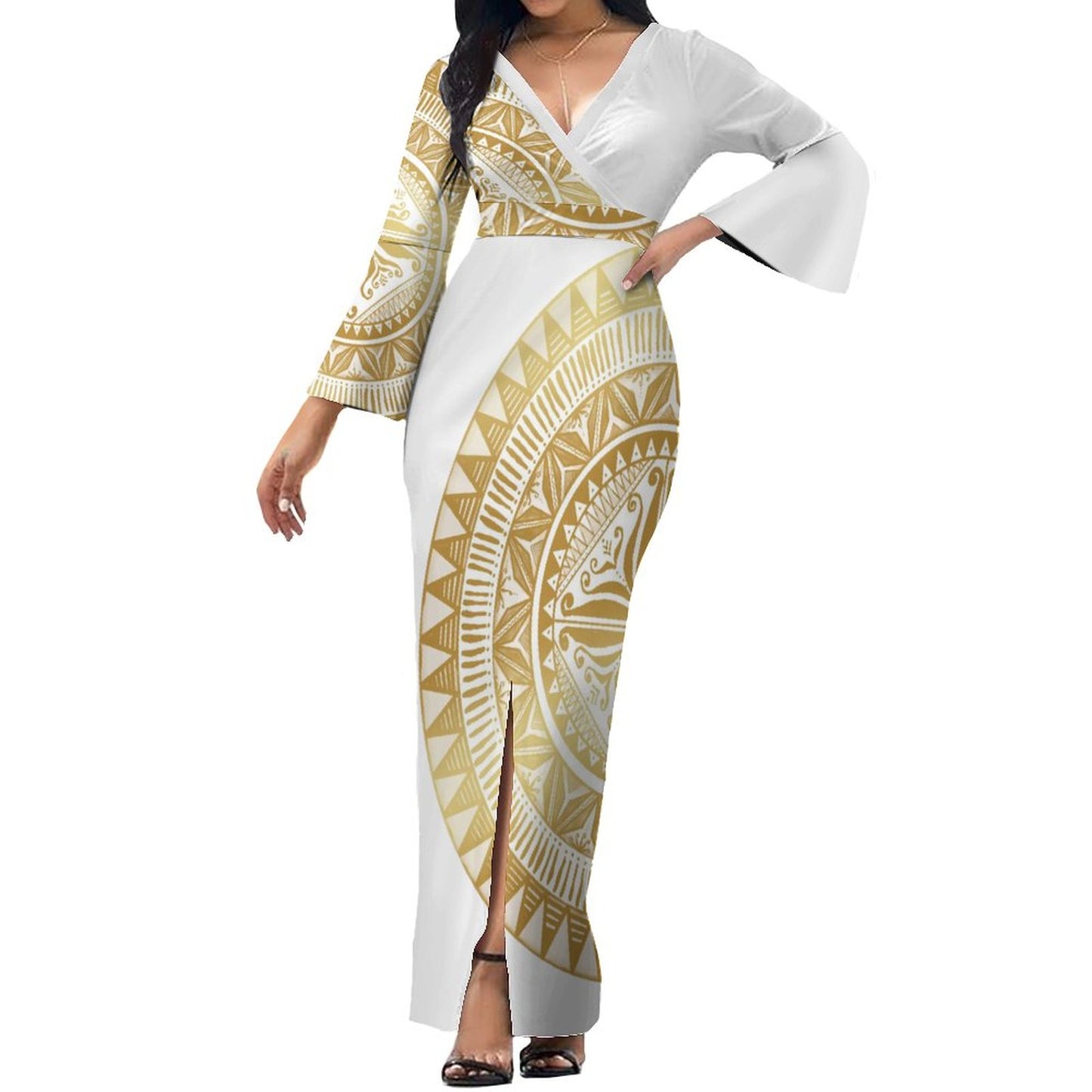 Robe longue col croisé/motif tapa
