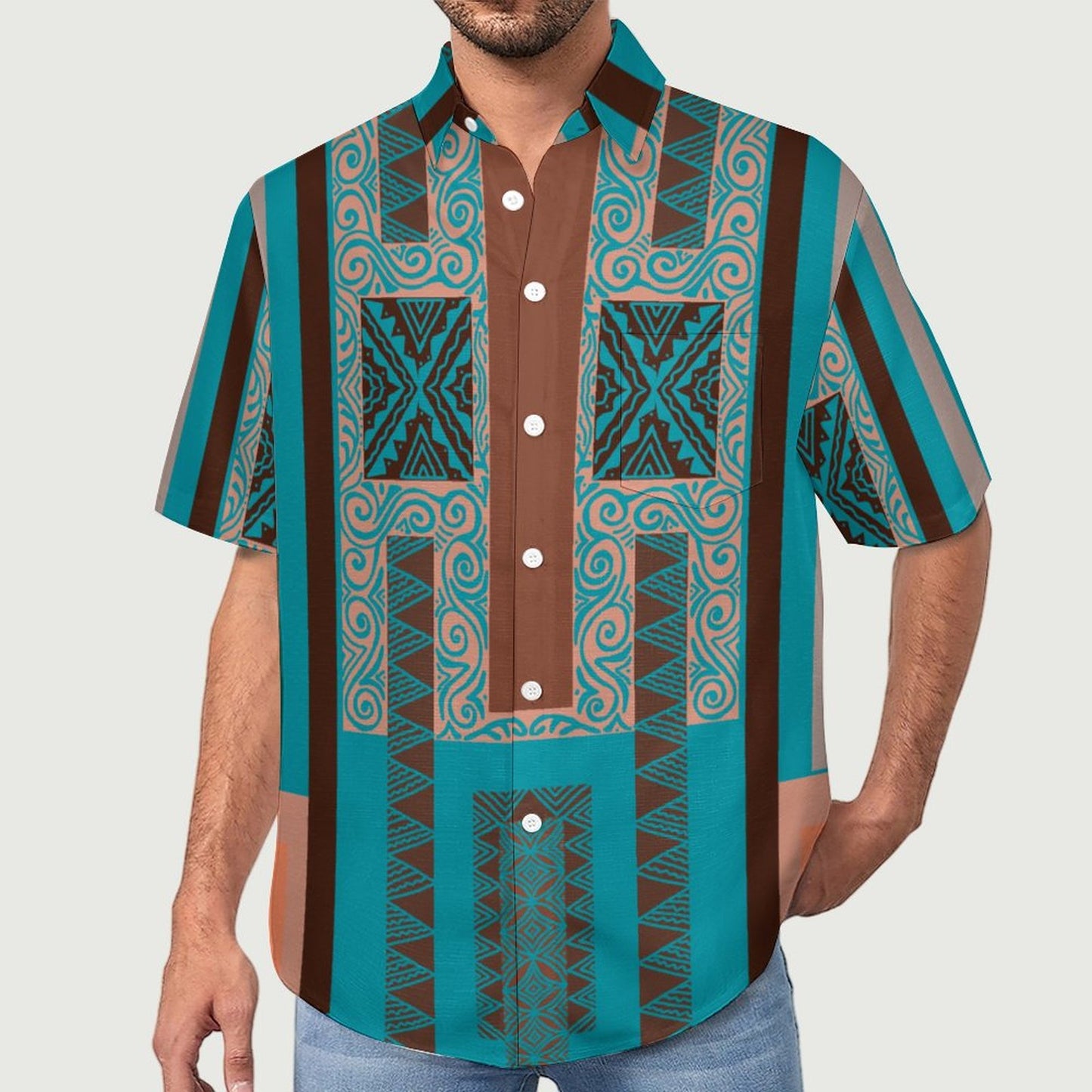 Chemise bleue pacific imprimé gatu