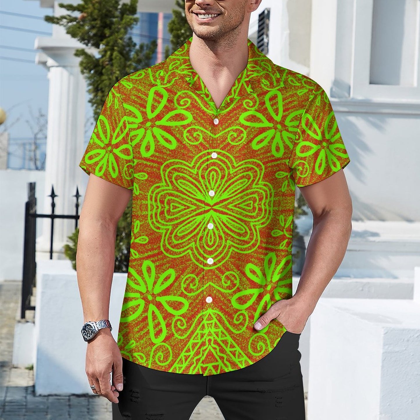Chemise vert claire imprimé fleur