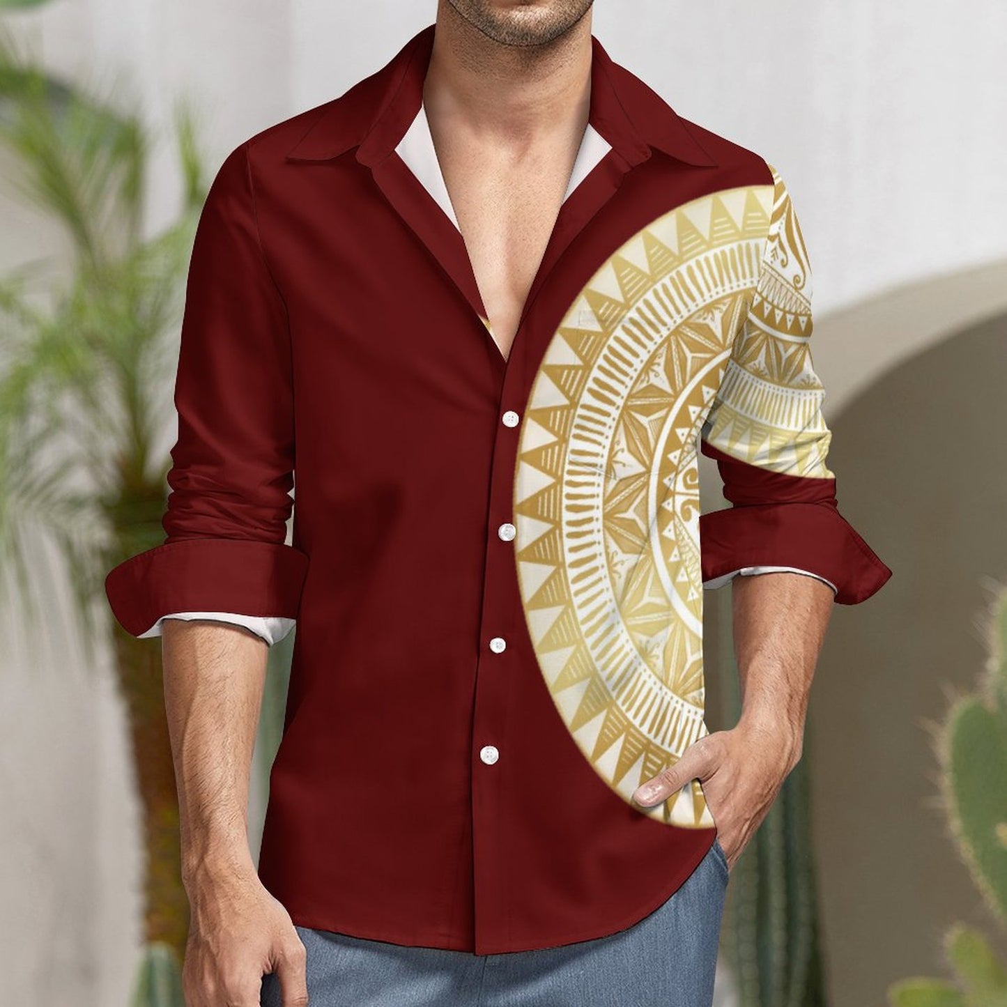 Chemise rouge imprimé tapa