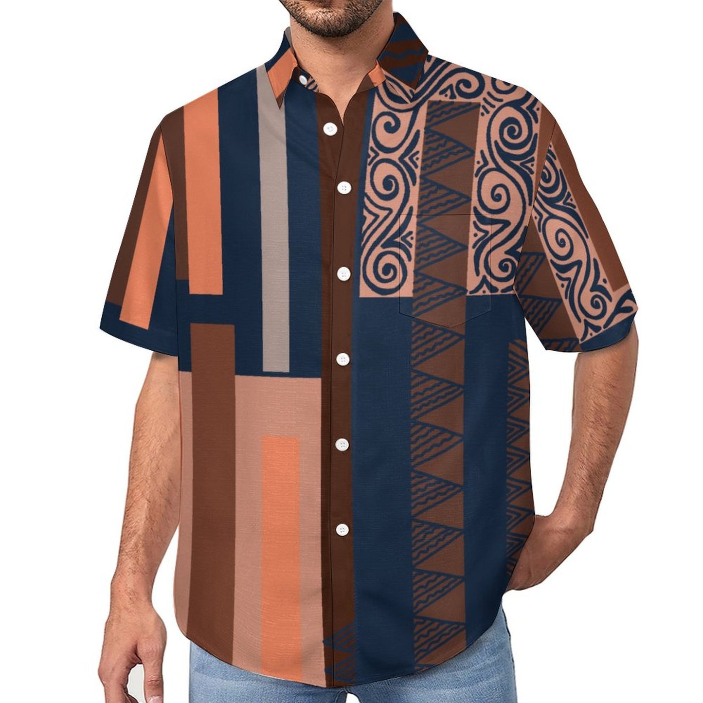 Chemise bleu foncé pacific imprimé gatu