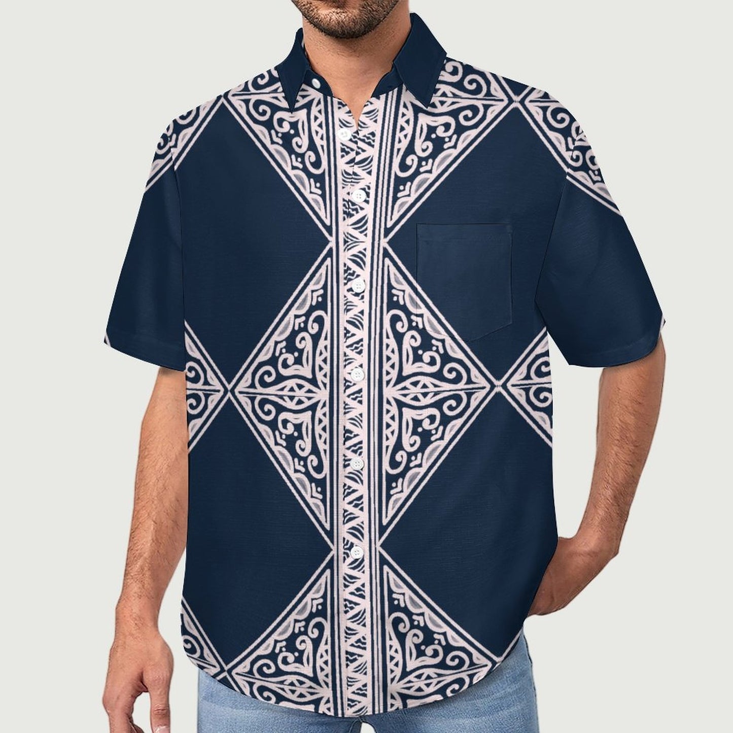 Chemise bleu pacific imprimé gatu