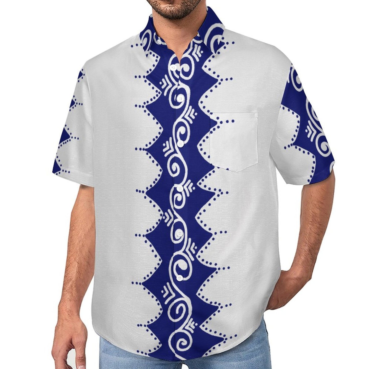 Chemise blanc pacific imprimé bleu océan