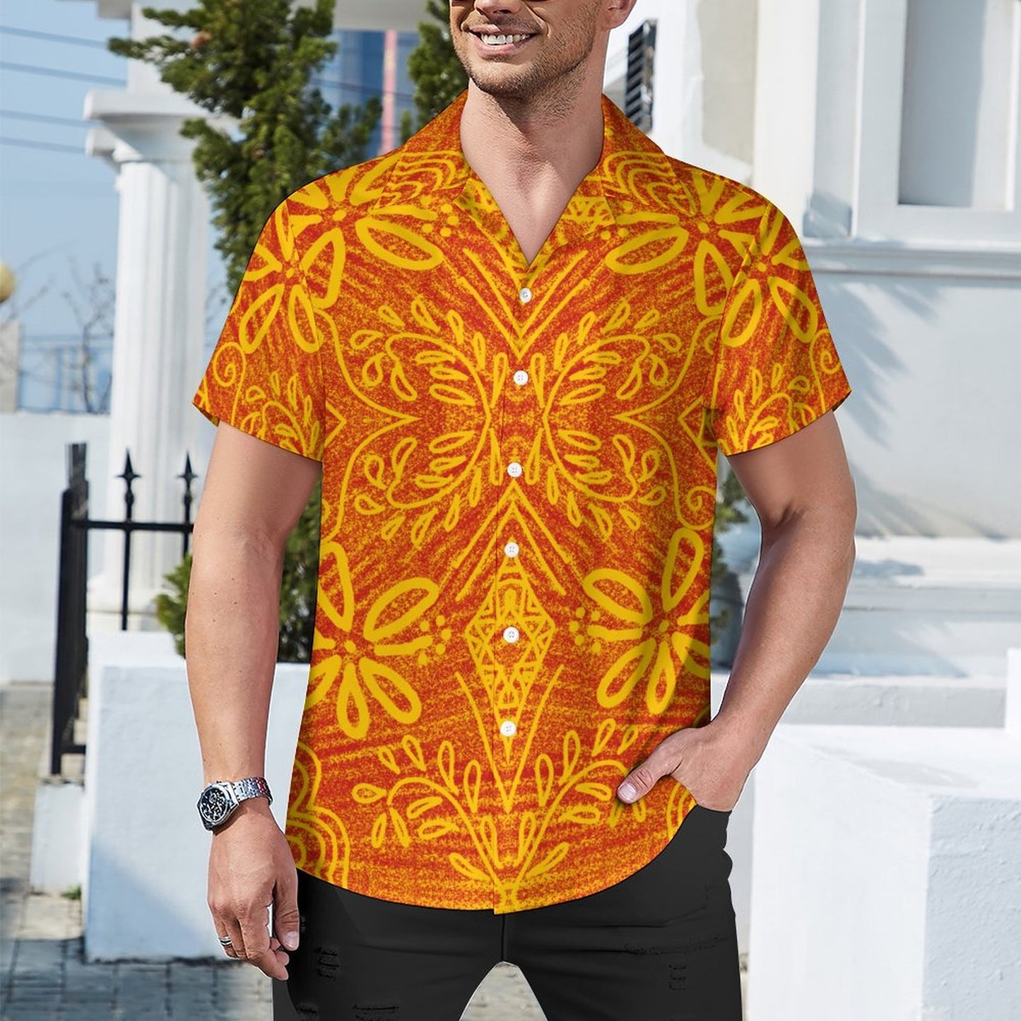 Chemise jaune imprimé fleur