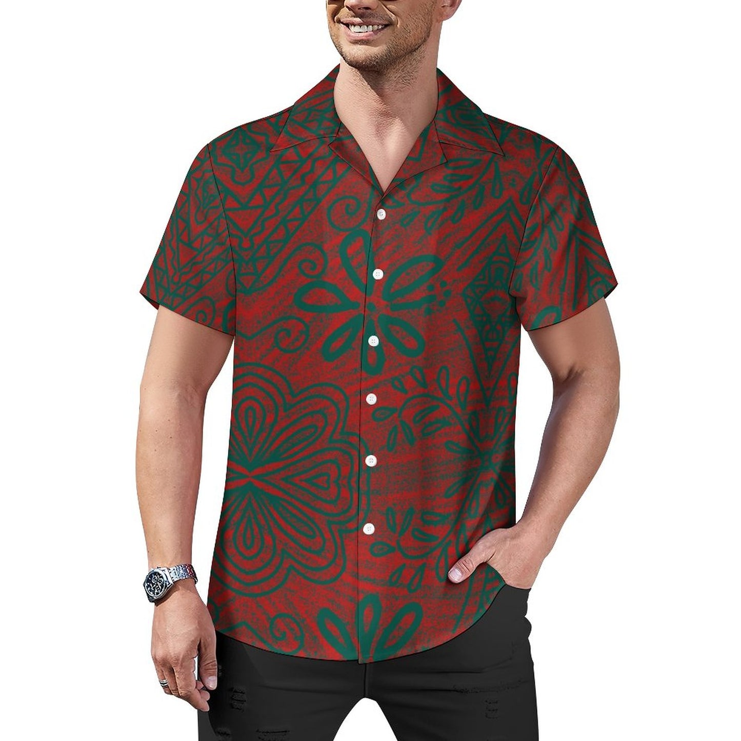 Chemise vert foncé imprimé fleur