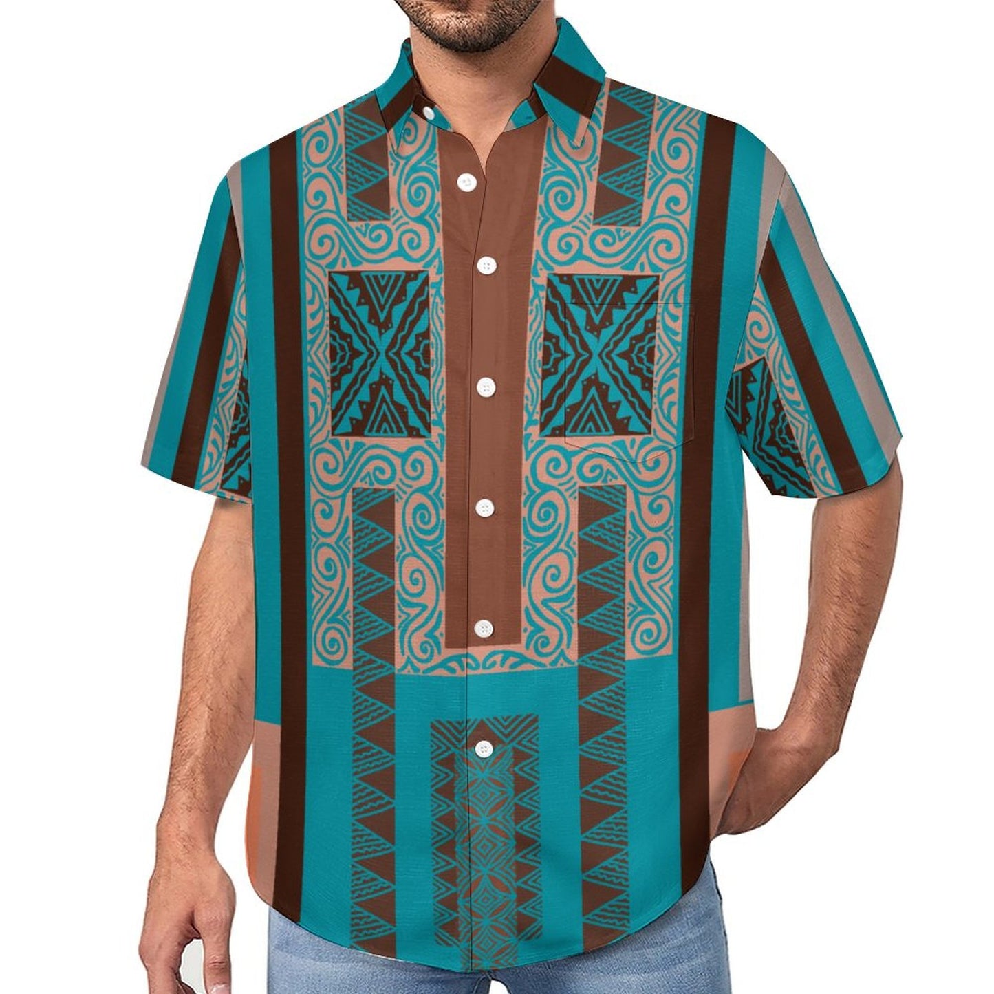 Chemise bleue pacific imprimé gatu