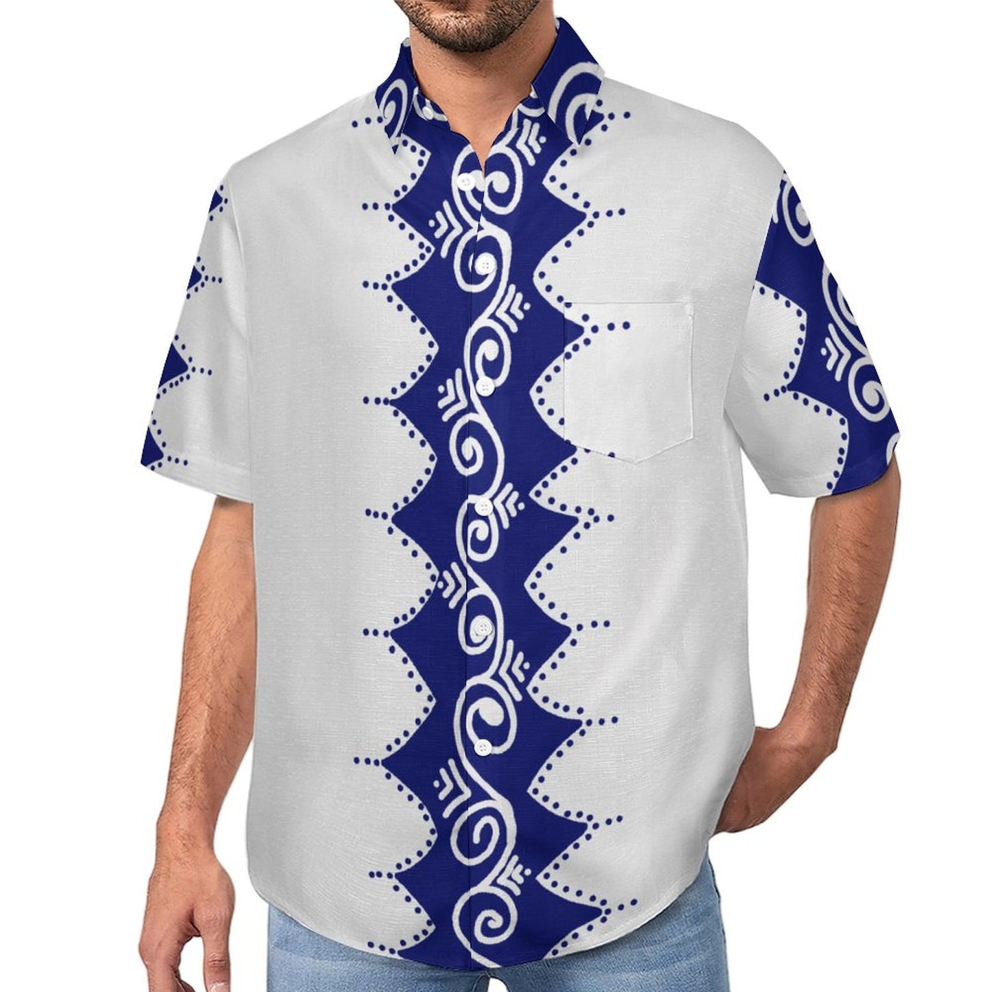 Chemise blanc pacific imprimé bleu océan
