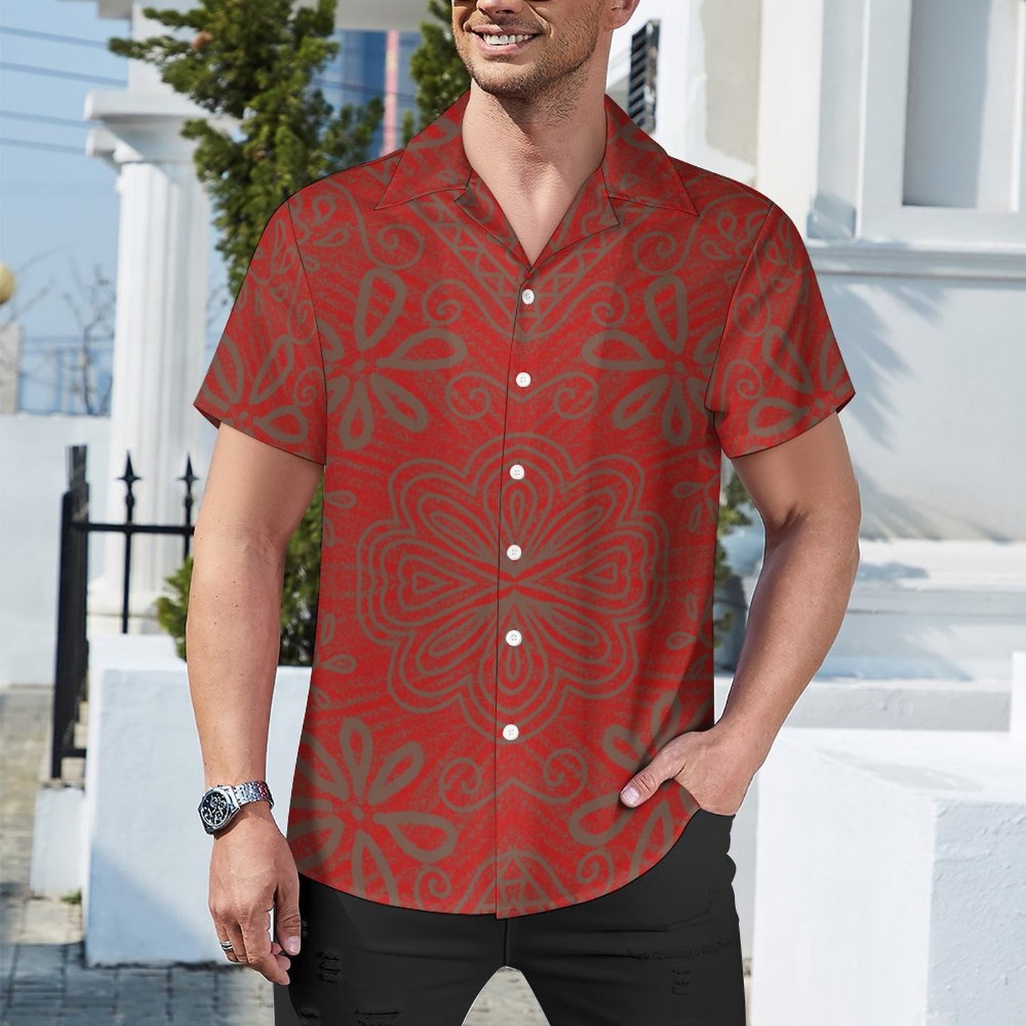 Chemise marron imprimé fleur
