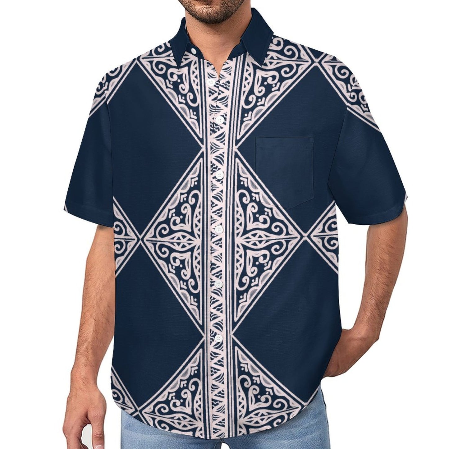 Chemise bleu pacific imprimé gatu