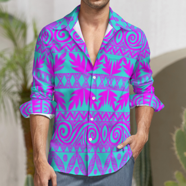 Chemise Mahua'aloimata vert imprimé tapa