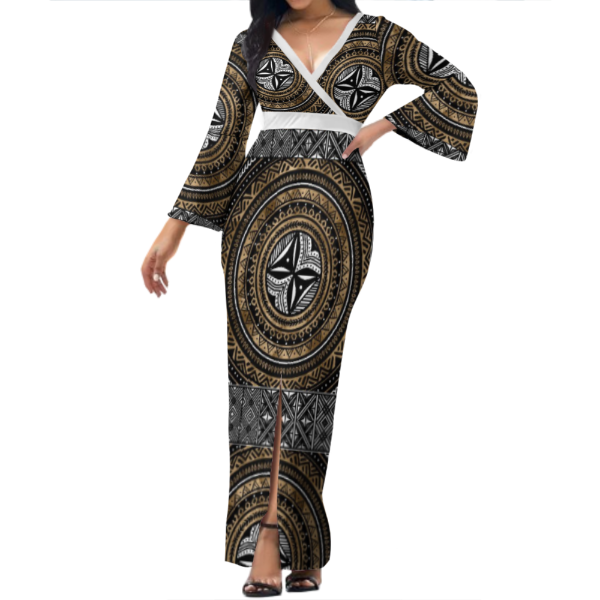 Robe longue col croisé/motif tapa