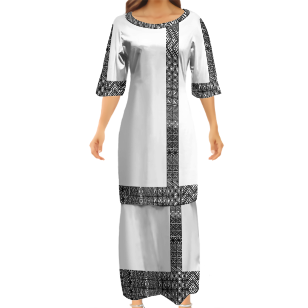 Ensemble haut/jupe Atalika blanc motif tapa